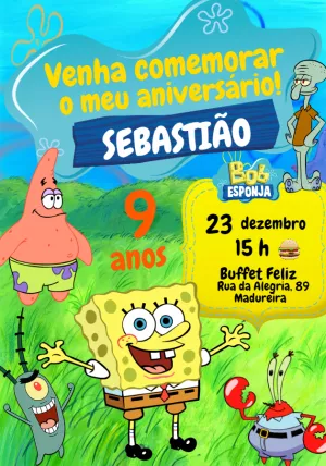 Convite de Aniversário Bob Esponja para Editar Online