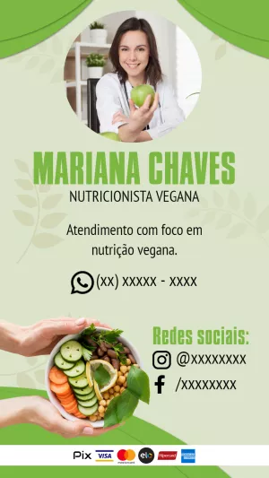 Cartão de Visita Nutricionista Vegana para Editar Online