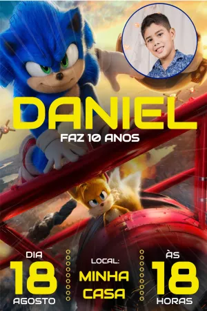 Convite de Aniversário Sonic com Foto para Editar Online