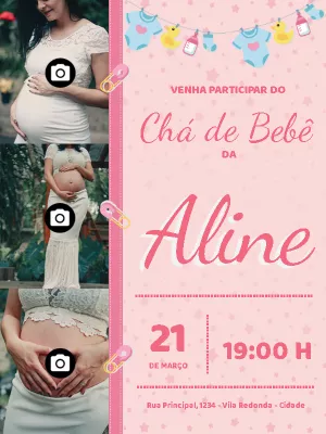 Convite Chá de Bebê com Foto para Editar Online