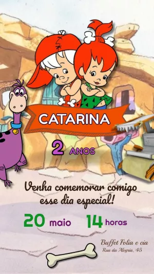 Convite Aniversário Flintstones com Personagens para Editar Online