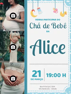Convite Chá de Bebê com Foto para Editar Online e Imprimir