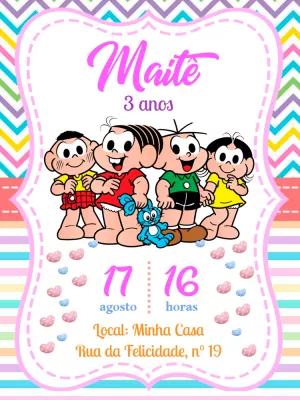 Invitation d'anniversaire Turma da Mônica – Statique – Pedro Henrique