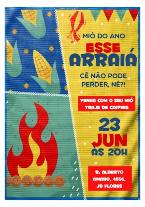 Convite Festa Junina com Fogueira e Milho para Editar Online