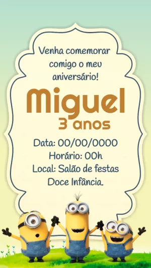 Convite de Aniversário Minions para Editar e Imprimir