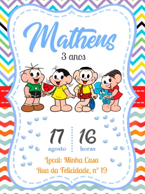 Invitation d'anniversaire Turma da Mônica – Statique – Pedro Henrique