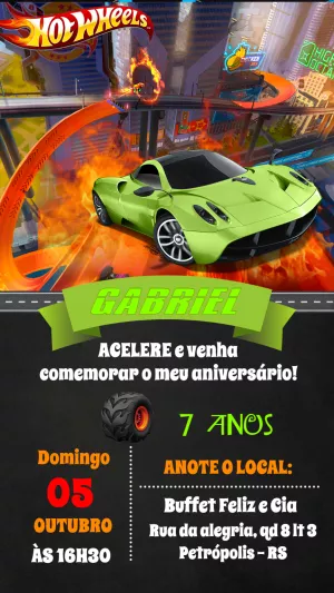 Convite de Aniversário Hot Wheels para Editar Online
