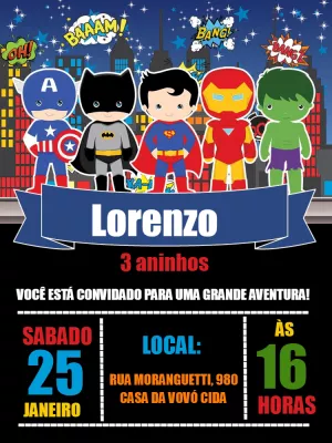 Convite Aniversário Super-Heróis Baby para Editar Online