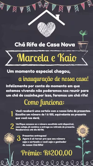Convite Chá Rifa de Casa Nova Quadro Negro para Editar Online