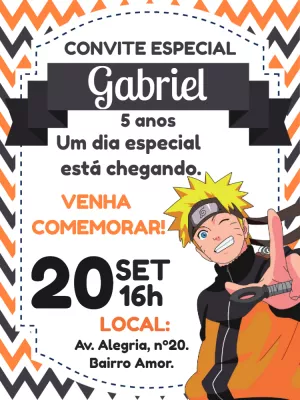 Convite de Aniversário Naruto com Personagem para Editar Online