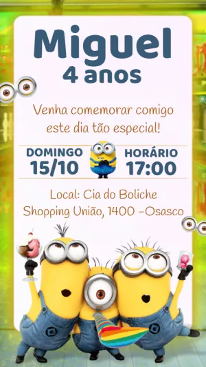 Convite de Aniversário Minions para Editar Online