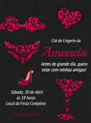 Convite Chá de Lingerie Oncinha Rosa para Editar Online