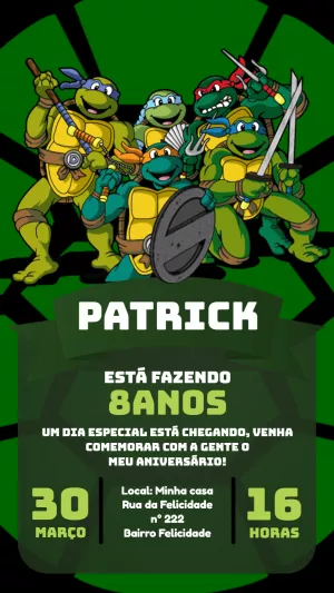 Convite de Aniversário Tartarugas Ninjas para Editar Online
