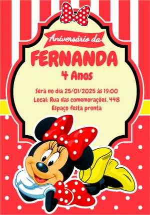 Convite de Aniversário Minnie Mouse Vermelha para Editar Online