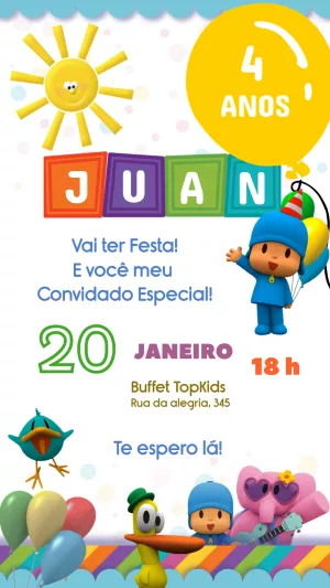 Convite de Aniversário Pocoyo para Editar e Imprimir