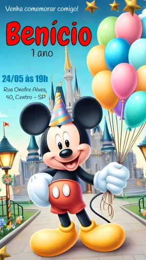 Convite de Aniversário Mickey Mouse para Editar Online