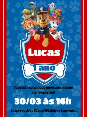Invito di compleanno Paw Patrol – Statico – Gley Leobas