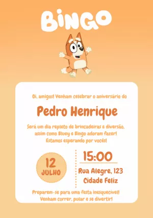 Convite de Aniversário Bingo e Bluey para Editar Online