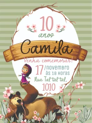 Convite Aniversário Masha e o Urso para Editar Online