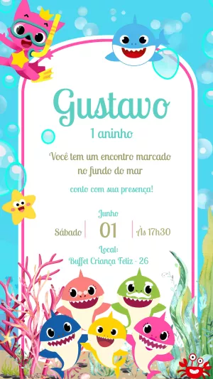 Convite Aniversário Baby Shark para Editar Online