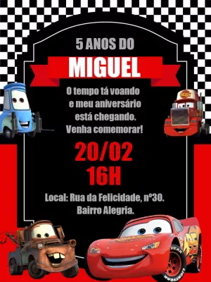 Convite de Aniversário Carros Relâmpago McQueen para Editar