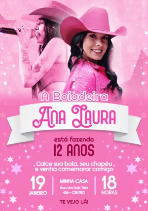 Convite Aniversário Boiadeira Ana Castela para Editar Online