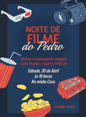 Convite Aniversário Noite de Cinema para Editar Online