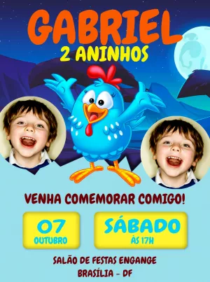 Convite de Aniversário Galinha Pintadinha com Foto para Editar