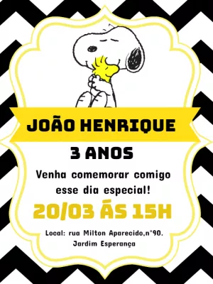 Convite de Aniversário Snoopy Amarelo para Editar Online