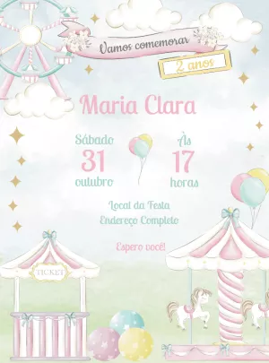 Convite Aniversário Parque de Diversões Aquarela para Editar
