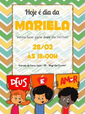 Convite de Aniversário Três Palavrinhas para Editar Online