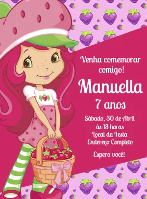Convite Aniversário Moranguinho para Editar Online