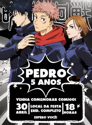Convite de Aniversário Jujutsu Kaisen para Editar Online