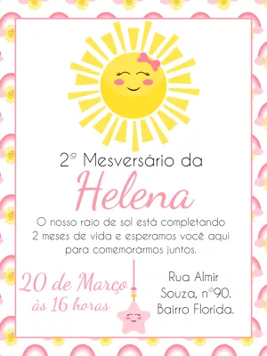 Convite Mesversário Raio de Sol para Editar Online