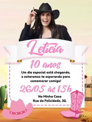 Convite Aniversário Boiadeira com Foto para Editar Online