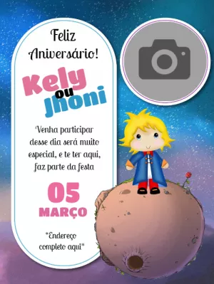 Convite Aniversário Pequeno Príncipe com Foto para Editar Online