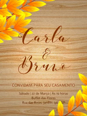 Convite de Casamento Rústico com Folhas para Editar Online