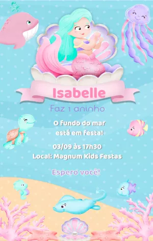 Convite Aniversário Sereia Fundo do Mar para Editar Online
