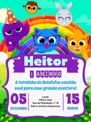 Convite de Aniversário Bolofofos com a Turma para Editar