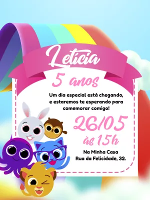 Convite Aniversário Bolofofos Menina para Editar Online