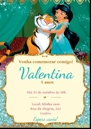 Convite de Aniversário Princesa Jasmine para Editar Online