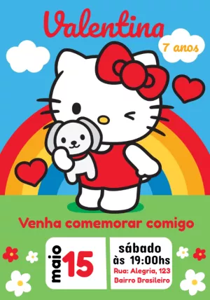 Convite de Aniversário Hello Kitty para Editar Online e Imprimir