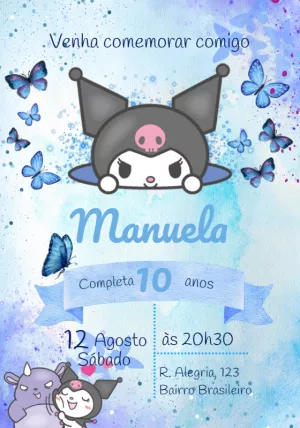 Convite de Aniversário Kuromi para Editar Online