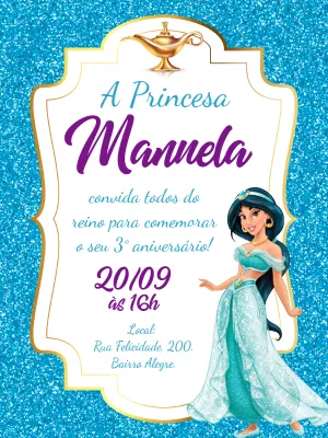 Convite Aniversário Princesa Jasmine para Editar Online