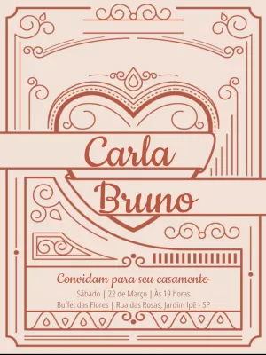 Convite de Casamento Romântico Art Déco para Editar Online