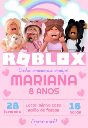 Convite Aniversário Roblox Menina para Editar Online