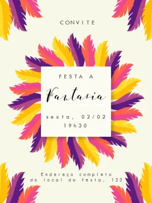 Convite de Carnaval com Penas Coloridas para Editar Online
