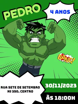 Convite de Aniversário Hulk para Editar Online e Imprimir