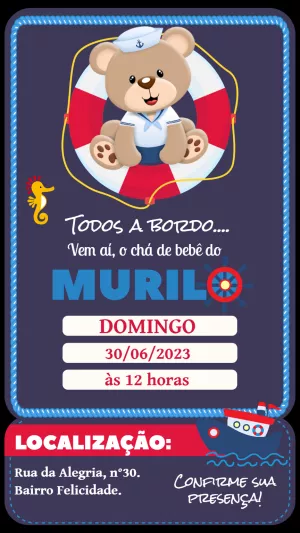 Convite Chá de Bebê Ursinho Marinheiro para Editar Online