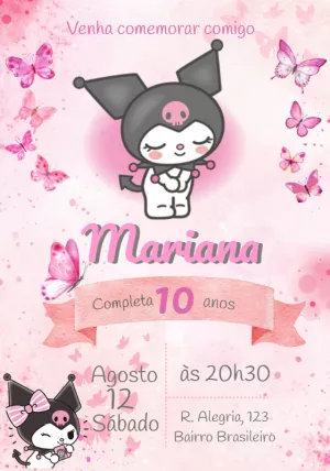 Convite de Aniversário Kuromi Editável Online